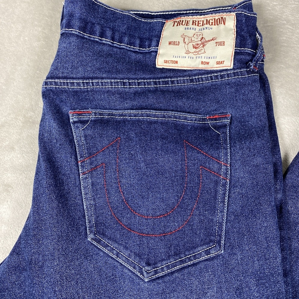 True Religion Rocco Relaxed Skinny Jeans Men's 38x30 Blue Stretch Red Stitch